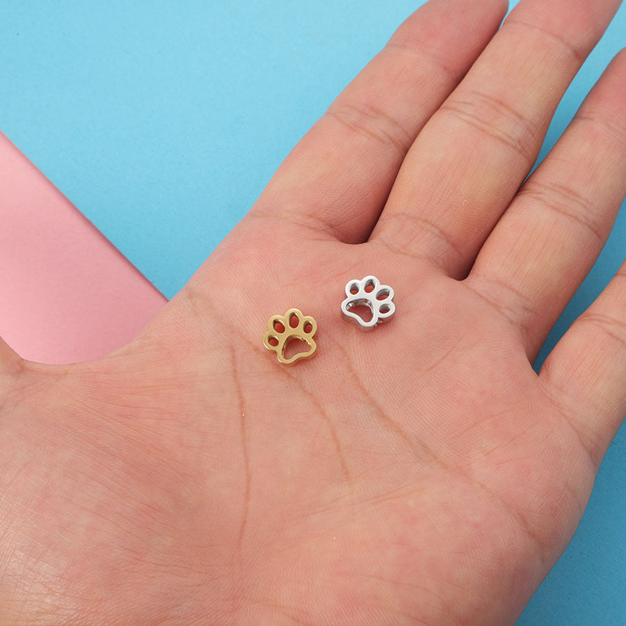 Stainless Steel Hollow Puppy Paw Metal Beads 10mm Color Retaining 10pcs 3