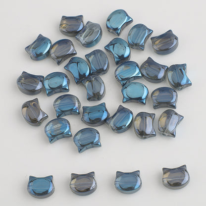 Plating Flat Cat Head Glass Beads 8mm x 10mm Iridescent Colors 30pcs 9