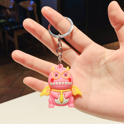 Silicone Dinosaur Keychain Cartoon Animal with Wings and Smile 8