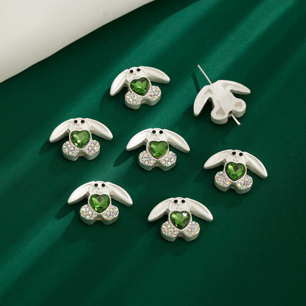 Bunny Holding Heart Rhinestone Beads 21mm Alloy Embeded 10pcs 9