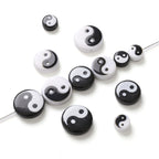 Tai Chi Flat Acrylic Beads 7-13mm Black White Color Printing 5pcs 5