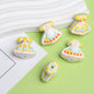 Hand Painted Acrylic Beads 3D Christmas Bells and Cabin 5pcs 3