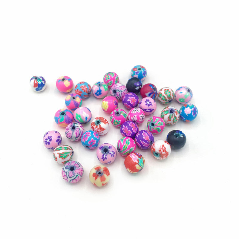Antique Style Round Clay Beads 6mm 8mm 10mm 12mm Colorful Floral 100pcs