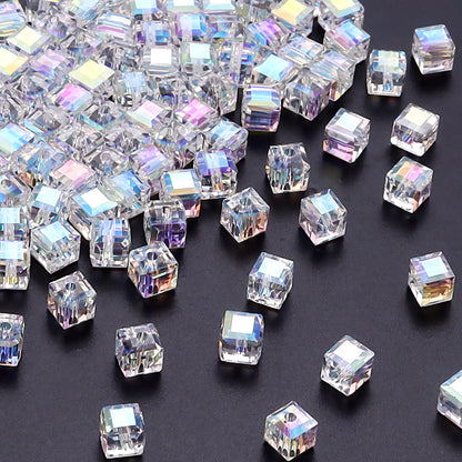 Transparent Square Glass Beads 8mm Iridescent Colors 50pcs 18