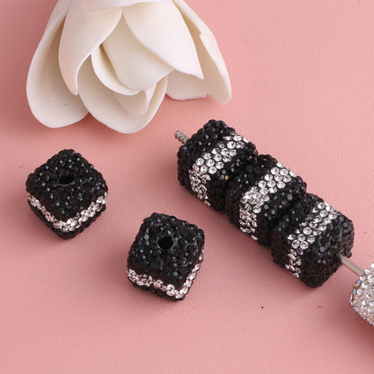Polymer Clay Cube Rhinestone Beads 24mm Waistline Sparkle 5pcs 9