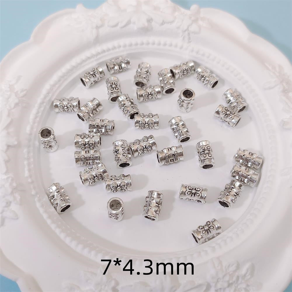 Tibetan Convex Patterned Metal Beads 7mm Alloy Tube 50pcs 4