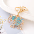 Rhinestone Elephant Keychain Metal Alloy Gold Tone Lake Blue Charm