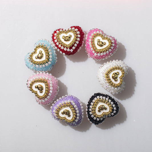 Heart Bear Rhinestone Acrylic Focal Beads 27.5x24.6mm 10pcs