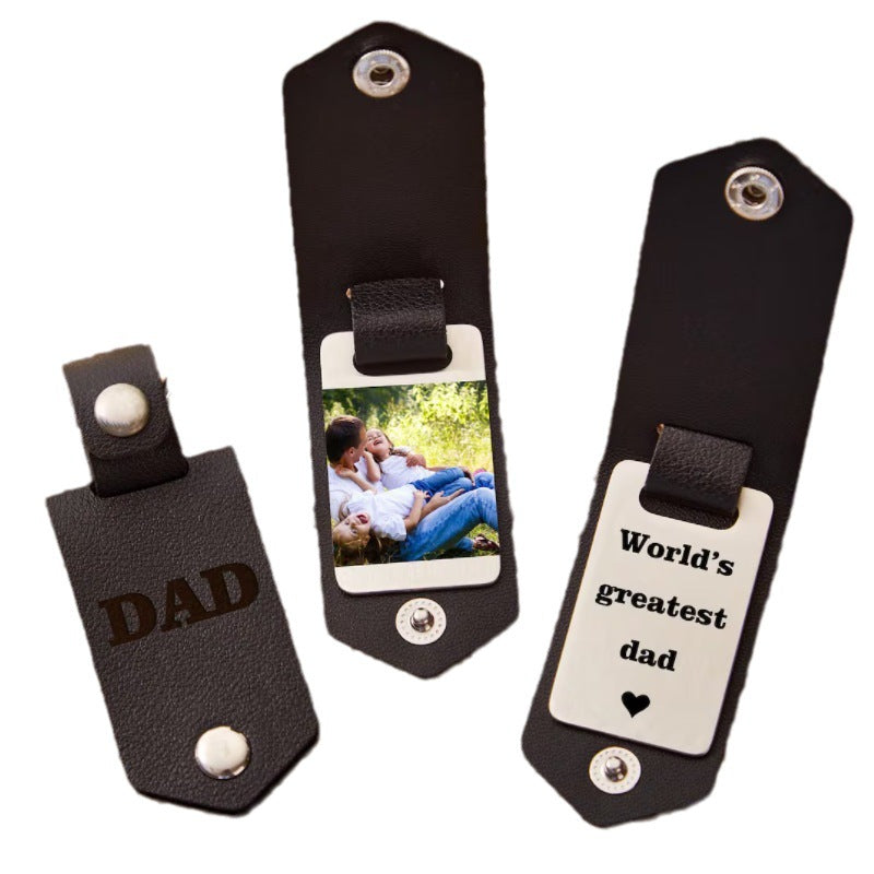 PU Leather Blank Sublimation Photo Keychain Brown Laurel Wreath Snap Closure 5