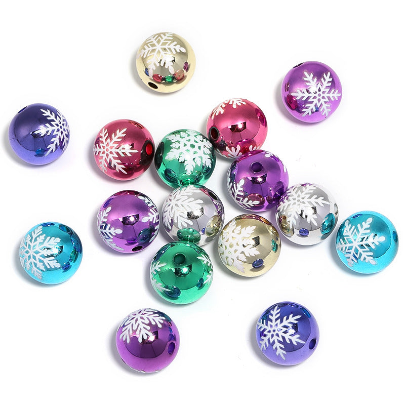 Christmas Transparent Snowflake Printing Acrylic Beads 16mm 50pcs 7