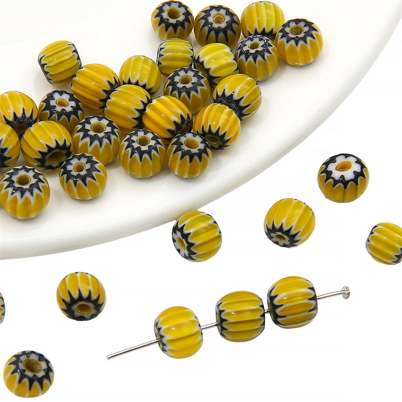 Glaze Millefiori Glass Beads 6mm Striped Colorful Glossy 10pcs 13