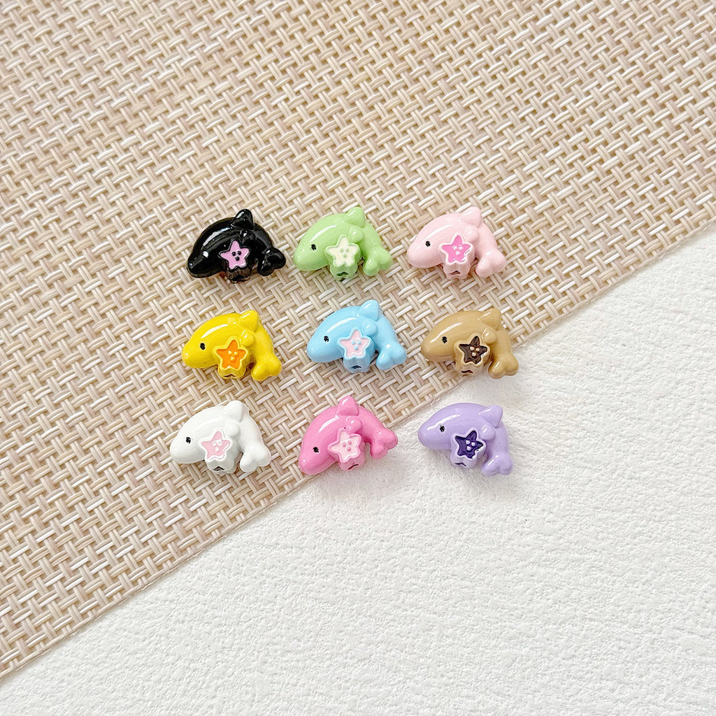 Dolphin and Birthday Bear Metal Beads 15 17mm Painted Alloy 10pcs 12
