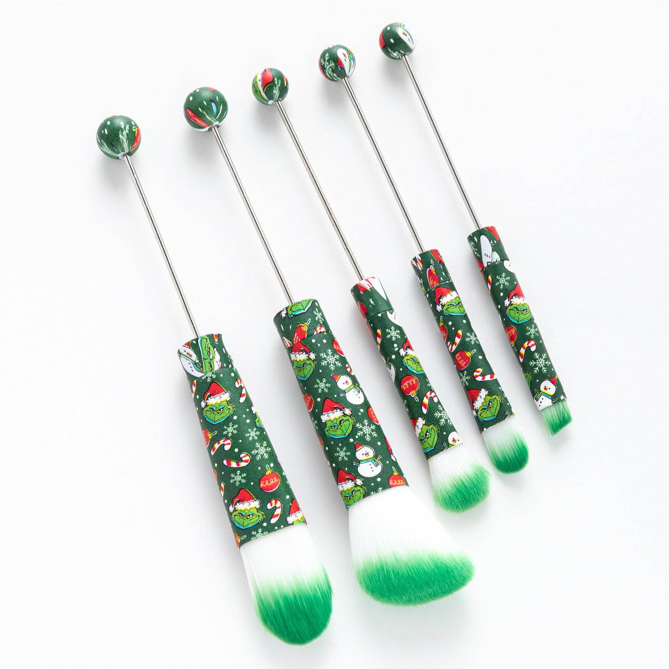 Beadable Makeup Brushes Halloween Christmas Themed Colorful Handles 5pcs 14