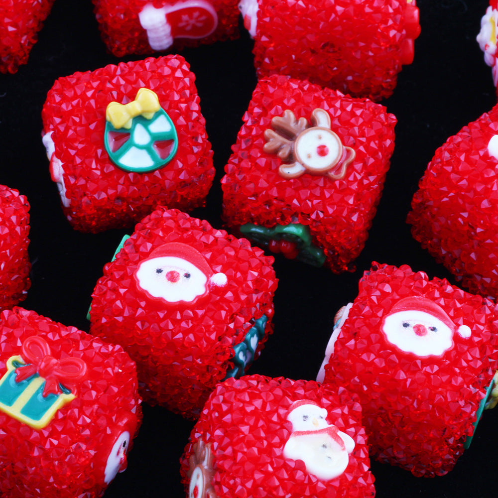 Christmas Series Resin Sugar Beads 17mm Festive Cube and Round 2pcs 11