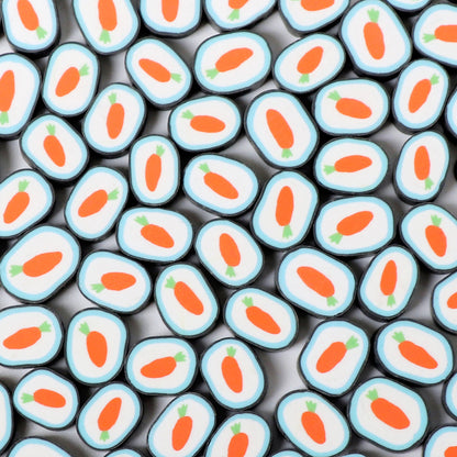 Easter Flat Clay Beads 13mm Carrot Pattern Polymer 100pcs