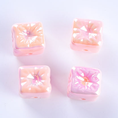 Macaron Color Balloon Square Acrylic Beads 14mm UV Plating 50pcs 12