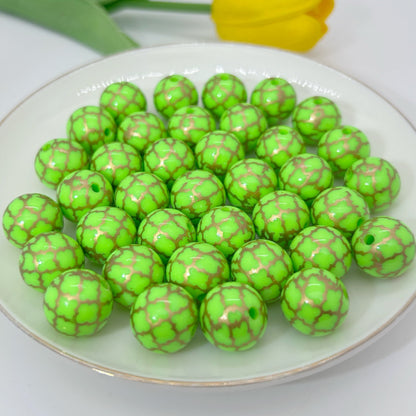 Round Acrylic Beads 16mm Gilded Plaid Pattern Glossy 50pcs 11