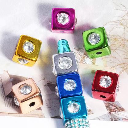 Rhinestone Inlaid Square Acrylic Beads 14mm Colorful Mixed 20pcs 2