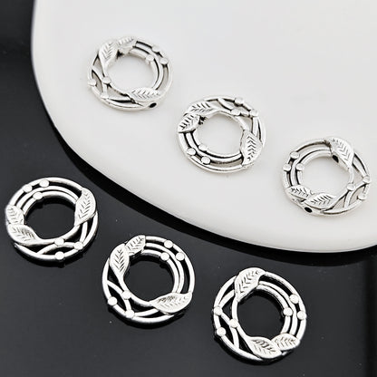 Leaves Wreath Metal Bead Frame 18mm Zinc Alloy Silver Tone 30pcs 3