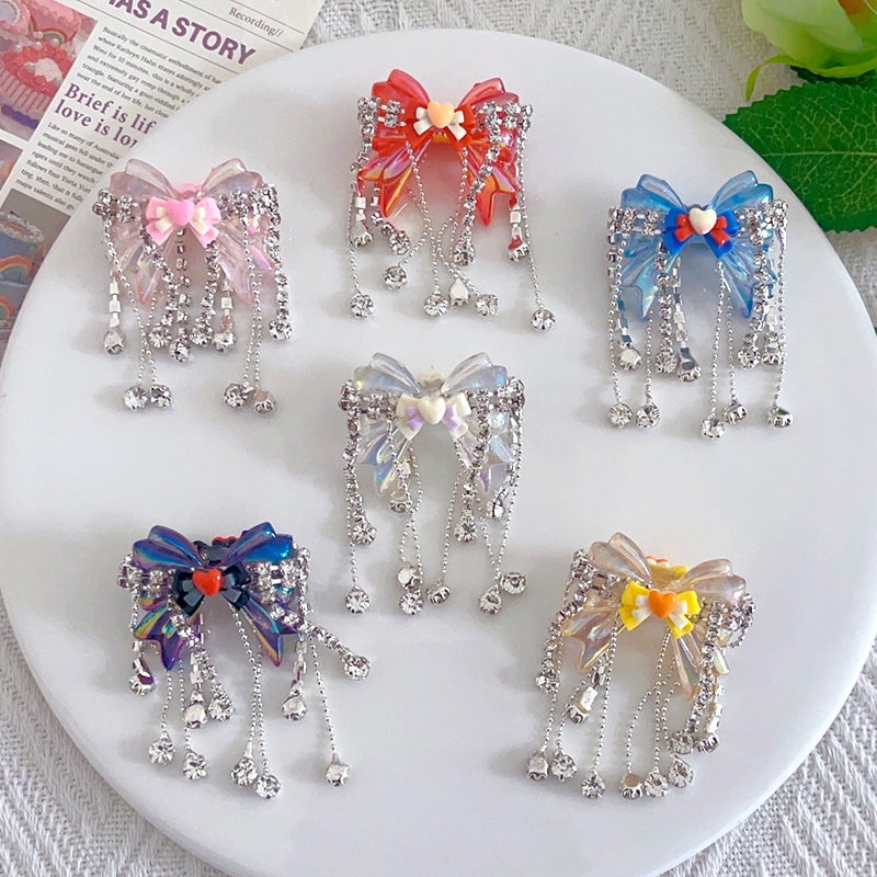 Fancy Tassel Heart Bow Acrylic Beads 58mm Rhinestone 5pcs 3