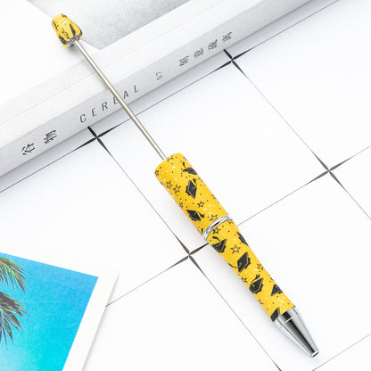 Beadable Pen Plastic Black Barrel Golden Caps Printed Graduation 6