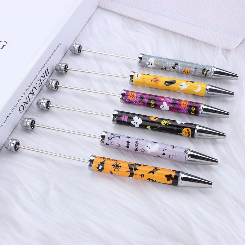 Beadable Pen Plastic Halloween Printed Pumpkin Ghost Spider Bat 5