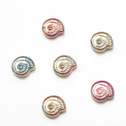 Electroplated Flat Spiral Shell Glass Beads 12mm Iridescent 30pcs 20
