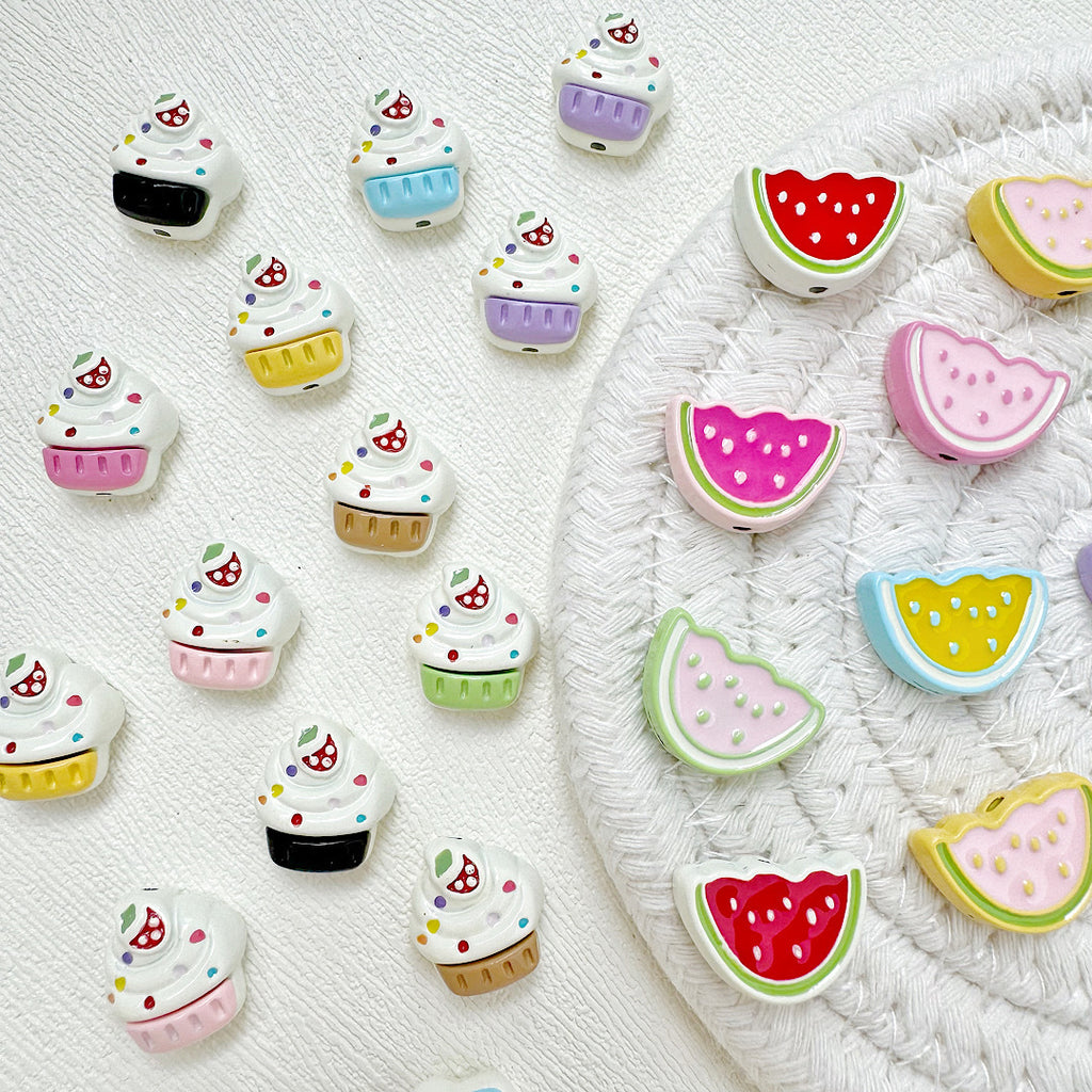 Baking Painted Watermelon and Cake Metal Beads 16mm Colorful 10pcs