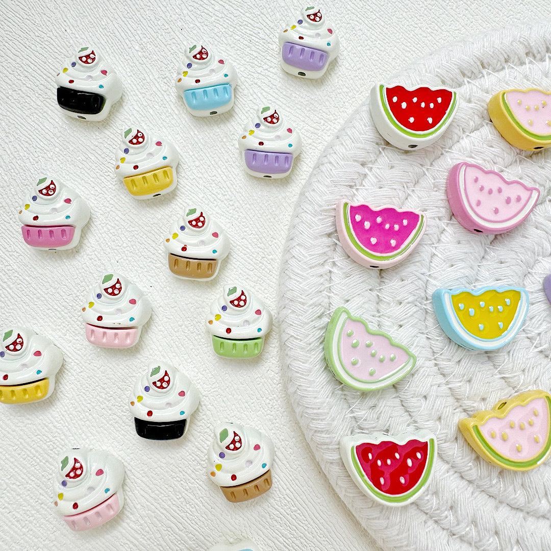 Baking Painted Watermelon and Cake Metal Beads 16mm Colorful 10pcs