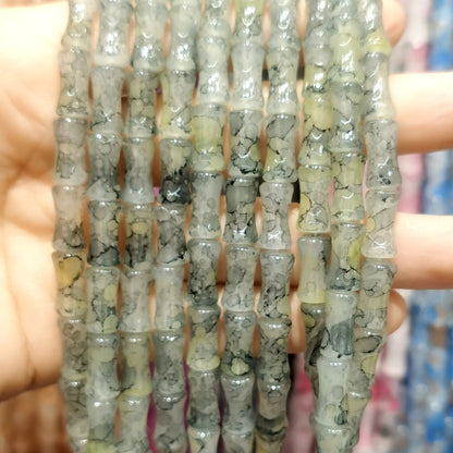 Transparent Bamboo Shape Glass Beads 6x12mm Glossy Finish 5 Strands 32