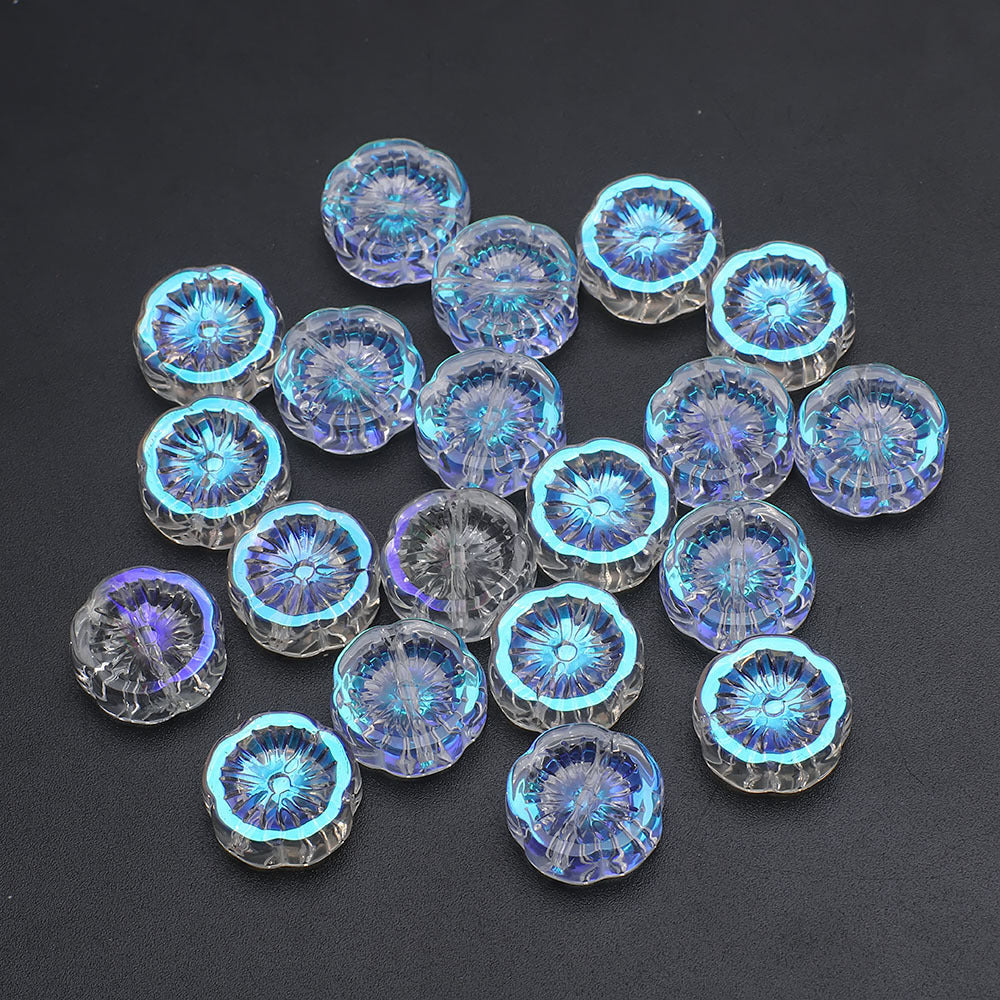 Electroplated Hawaiian Flower Glass Beads 14mm Transparent 20pcs 15