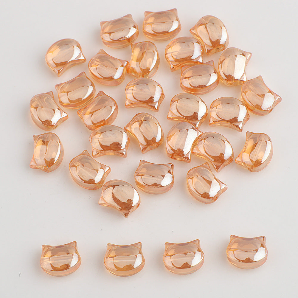 Plating Flat Cat Head Glass Beads 8mm x 10mm Iridescent Colors 30pcs 10