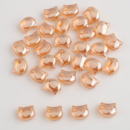 Plating Flat Cat Head Glass Beads 8mm x 10mm Iridescent Colors 30pcs 10
