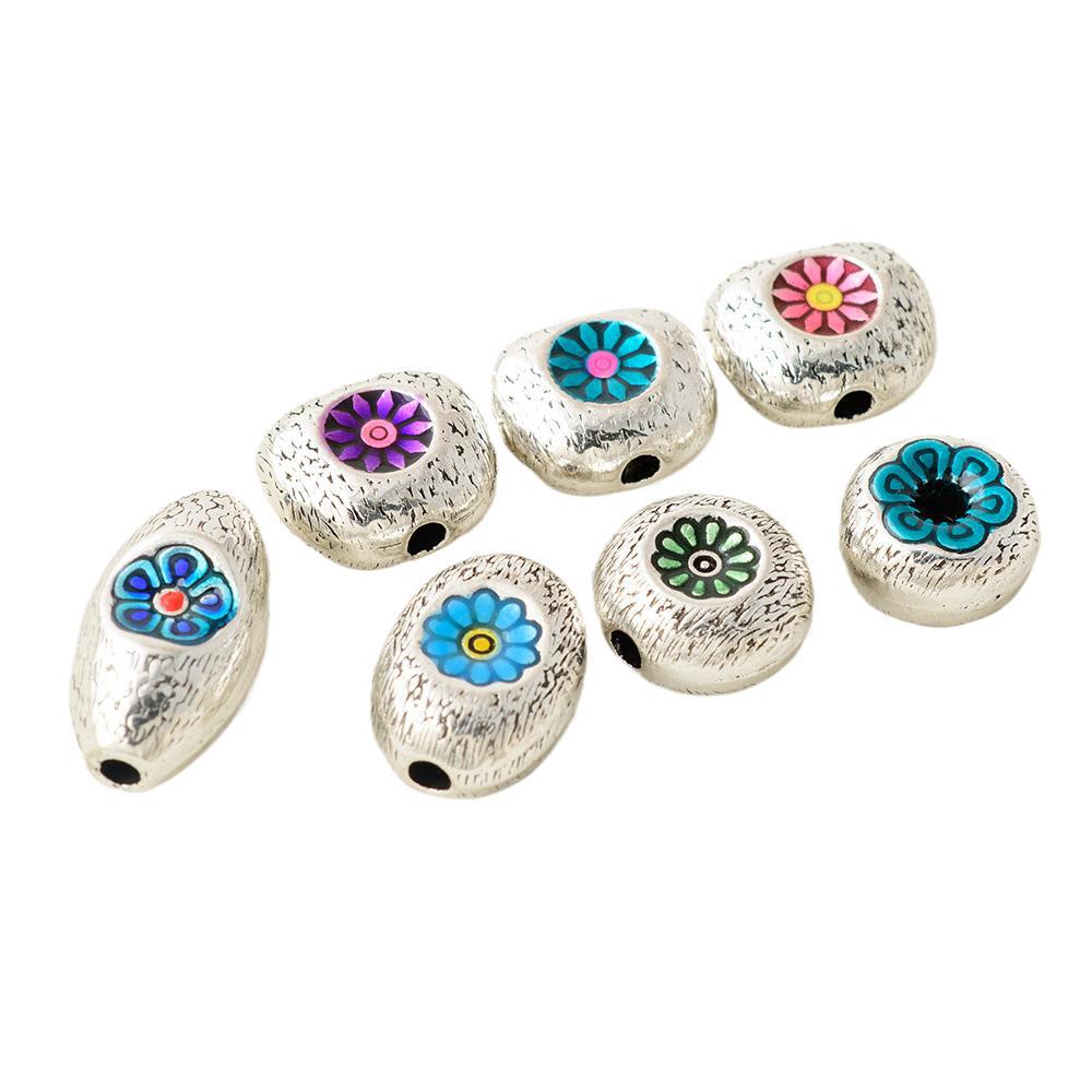 Oval Sunflower Metal Beads Cloisonne Enamel Alloy 10pcs 2