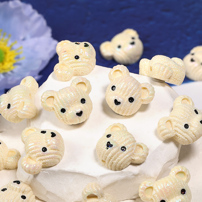 Biscuit Bear Resin Beads 24mm Textured Knitted Cream 25pcs