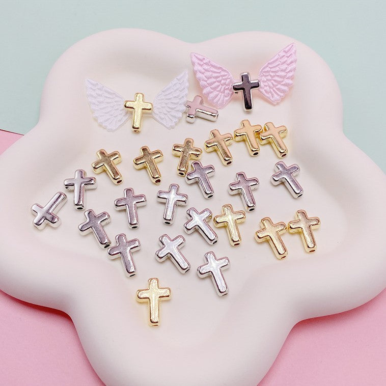 Cross CCB Plastic Acrylic Beads 15mm Metallic Gold Silver 100pcs