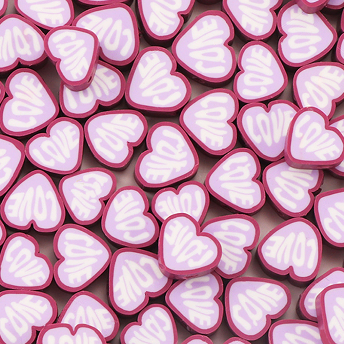 Heart Clay Beads 10mm Light Purple LOVE Scripting 100pcs 6