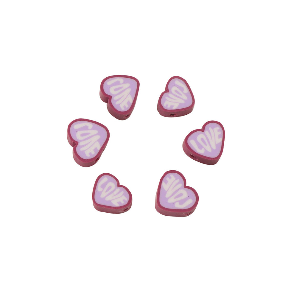 Heart Clay Beads 10mm Light Purple LOVE Scripting 100pcs 3