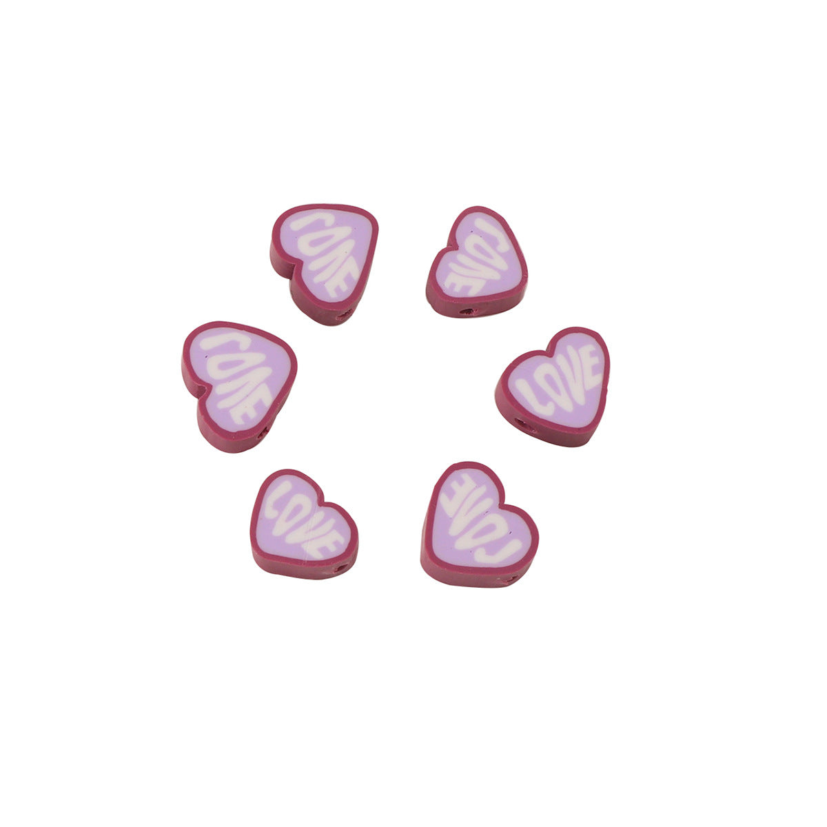 Heart Clay Beads 10mm Light Purple LOVE Scripting 100pcs 3