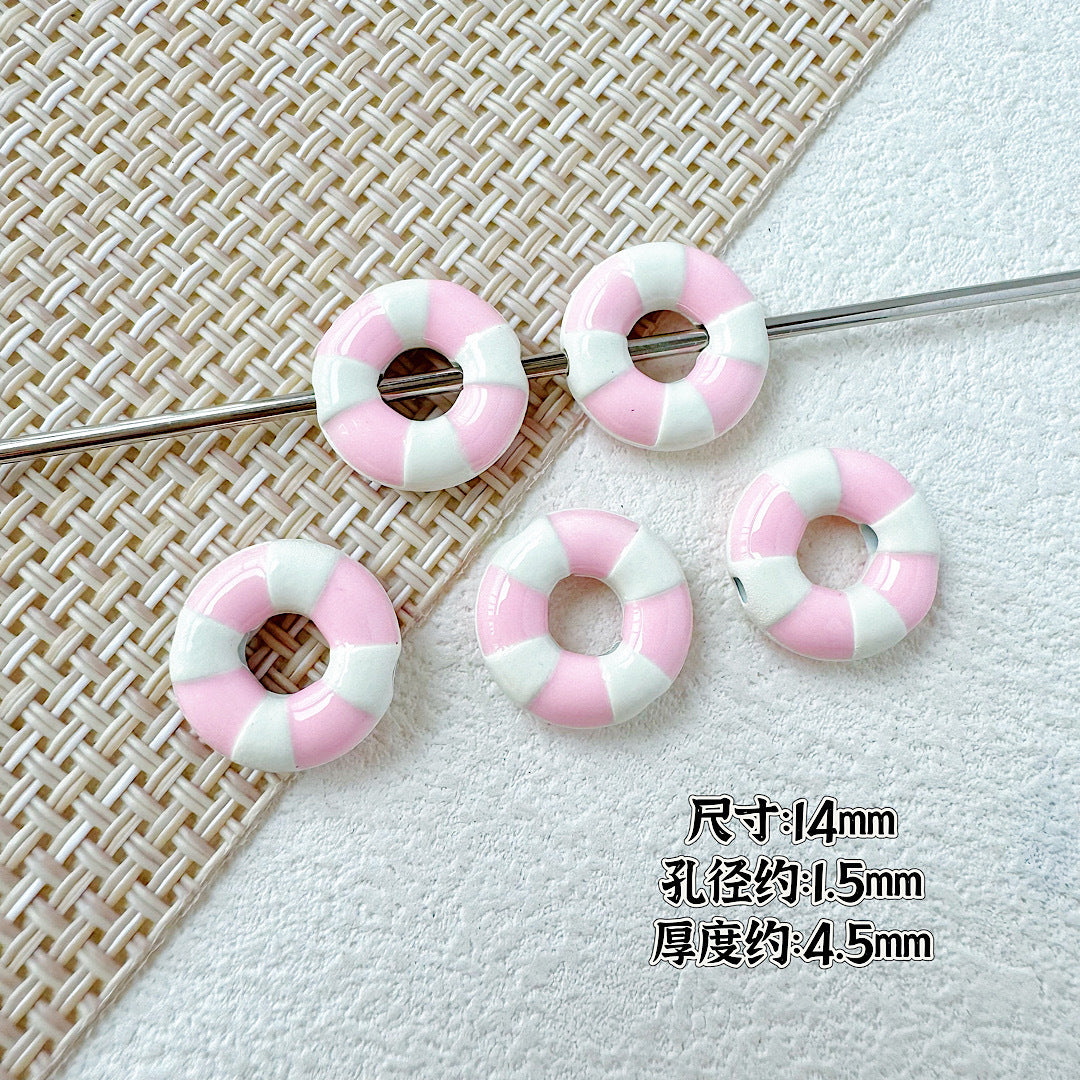 Swimming Ring Metal Beads 14mm Two-Tone Enamel Painted 10pcs 6