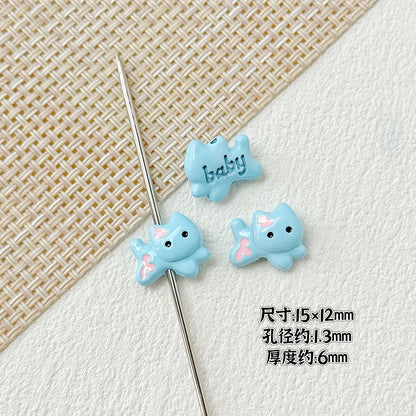 Baking Painted Bow Puppy and Dotted Kitten Metal Beads 15mm 20pcs 18