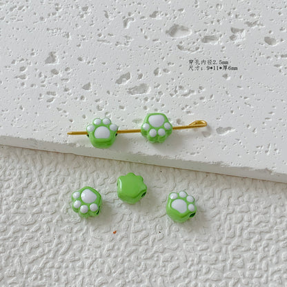 Cat Paw Metal Beads 11mm Glossy Enamel Painted Alloy 10pcs 7