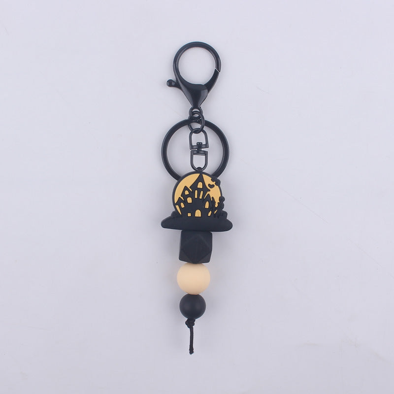Halloween Silicone Bead Keychain Colorful Spooky Characters Durable 8