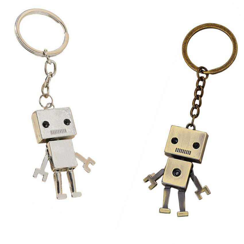 Alloy Cartoon Robot Keychain Boxy Retro Design Silver Bronze