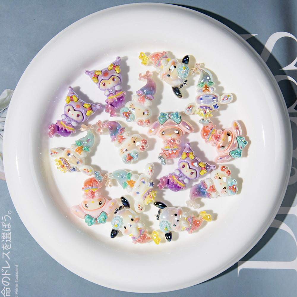 Plating Mermaid Resin Beads Whimsical Pastel Fantasy 20pcs 4