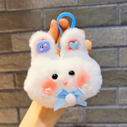 Plush Bow Tie Rabbit Head Keychain Soft Pastel Animal Charm 9
