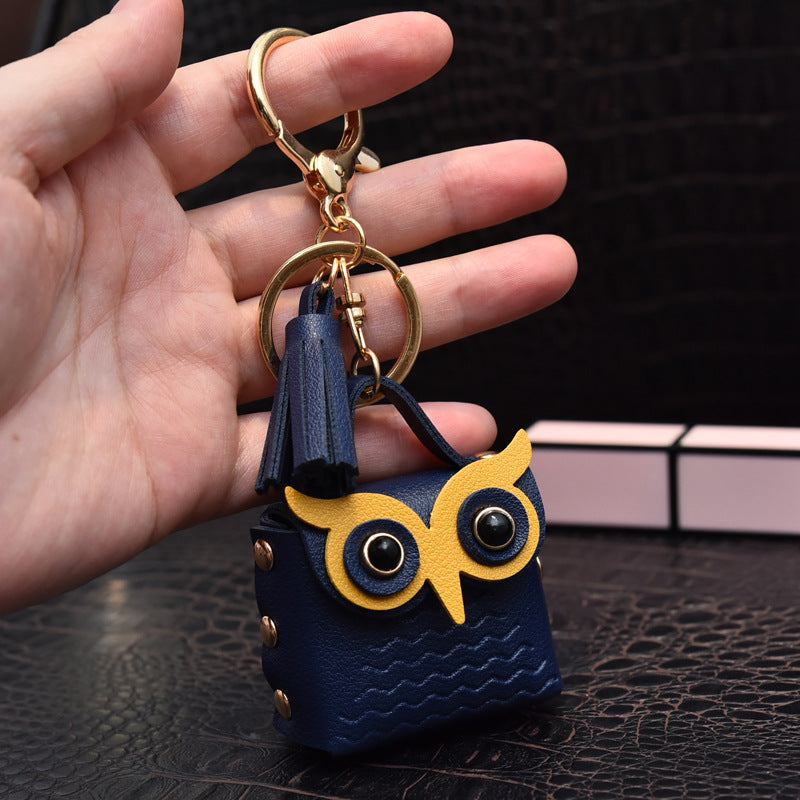 Leather Owl Keychain Wild Animal with Tassel Charm Vibrant Colors 11