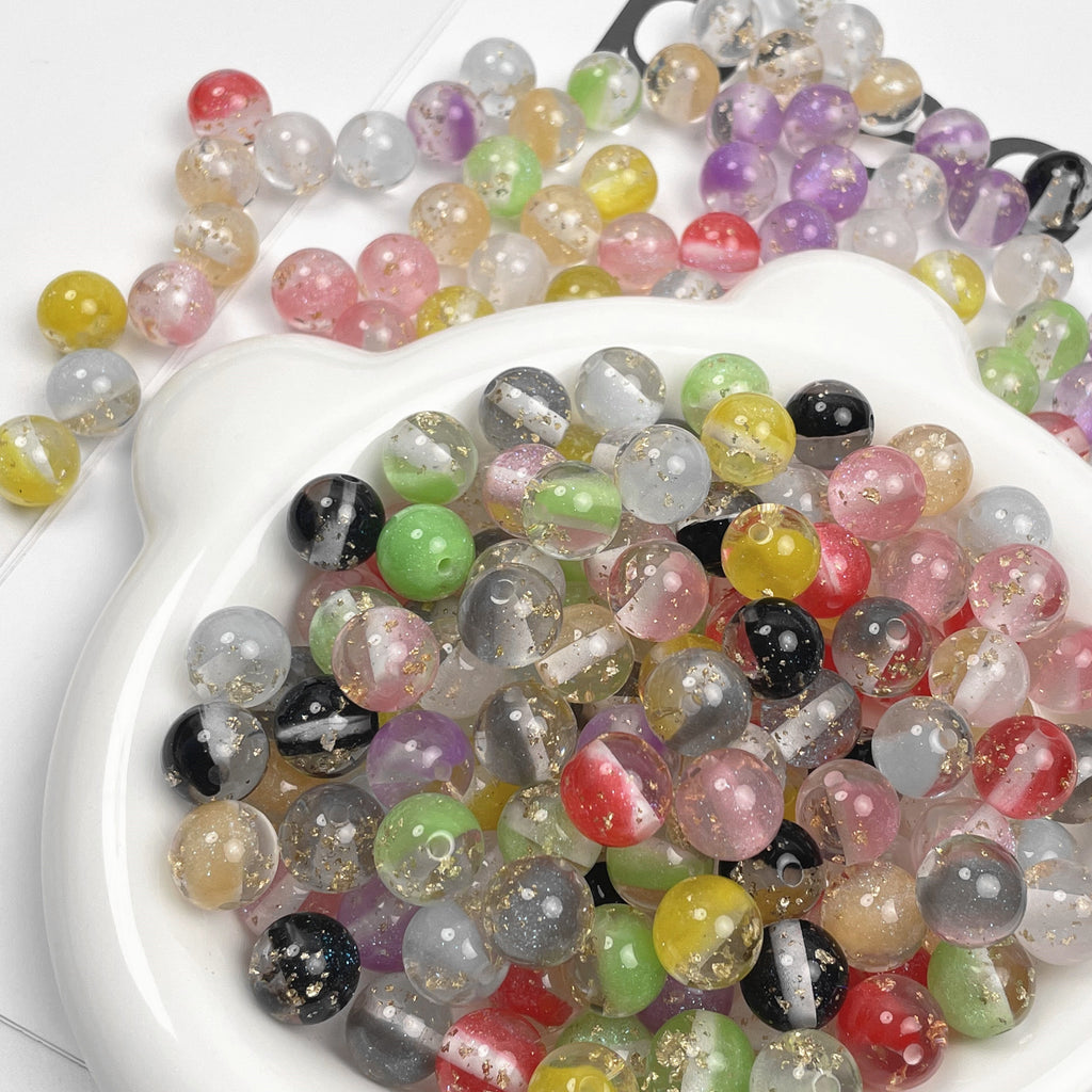 Gold Foil Filled Resin Beads 8mm 10mm 12mm Round Mixed Colors 50pcs 3