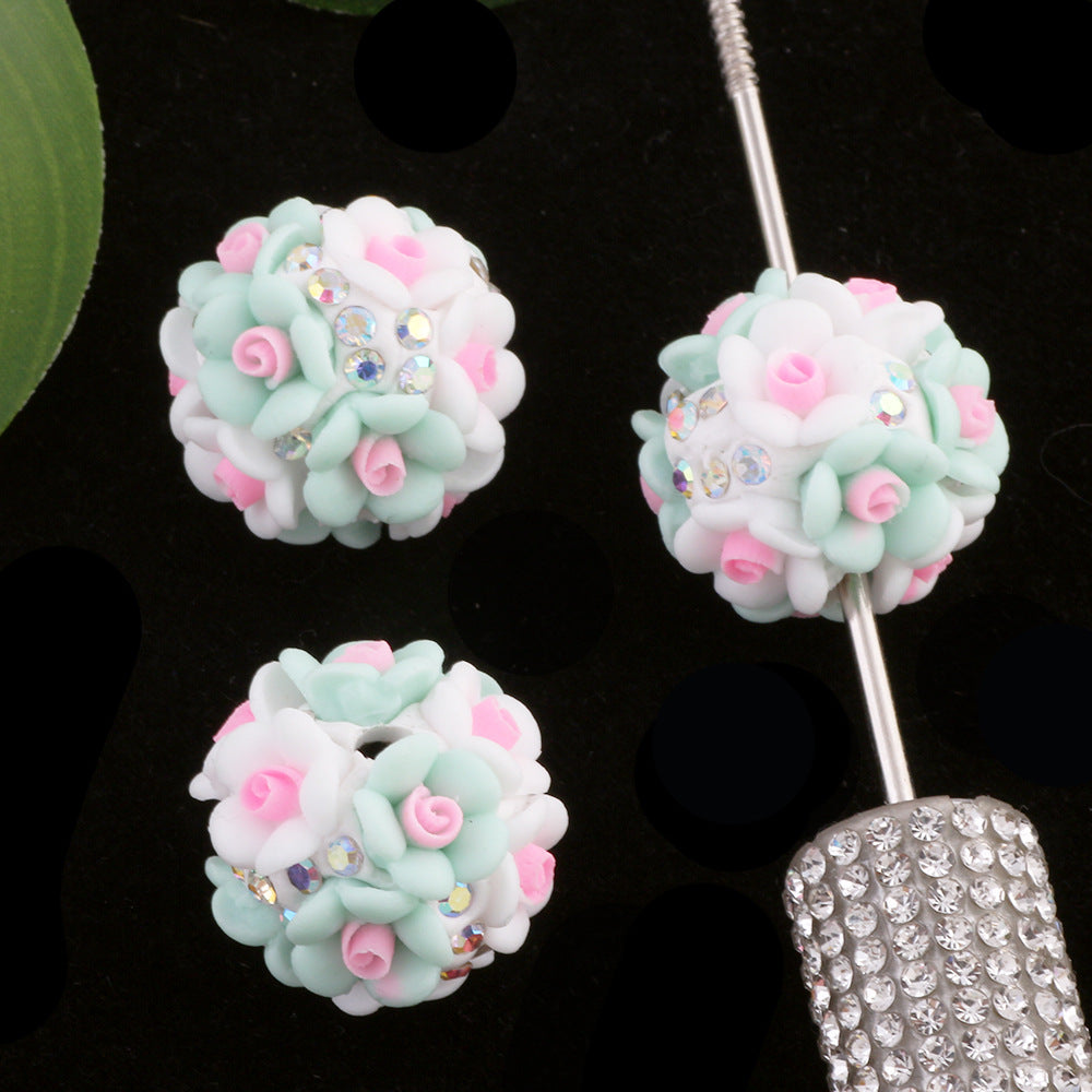Rhinestone Flower Clay Beads 21mm Pastel Multicolor 10pcs 8