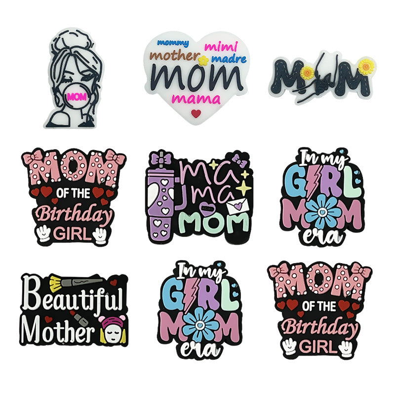 Silicone Focal Beads Mother Theme Playful Scripts Hearts 20pcs